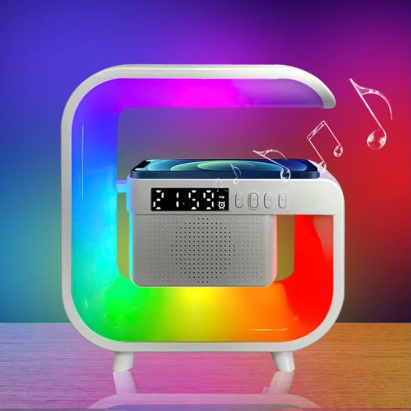 Alarm Clock with Wireless Charging Station RGB Night Light App Control Desk RGB Night Lamp USB Charging Indoor Bedroom