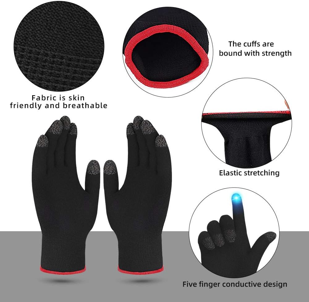 Gaming Gloves, Anti-Sweat Breathable Touch Finger Game Glove for Highly Sensitive Nano-Silver Fiber Material, Support Almost All Mobile Gaming (Black)