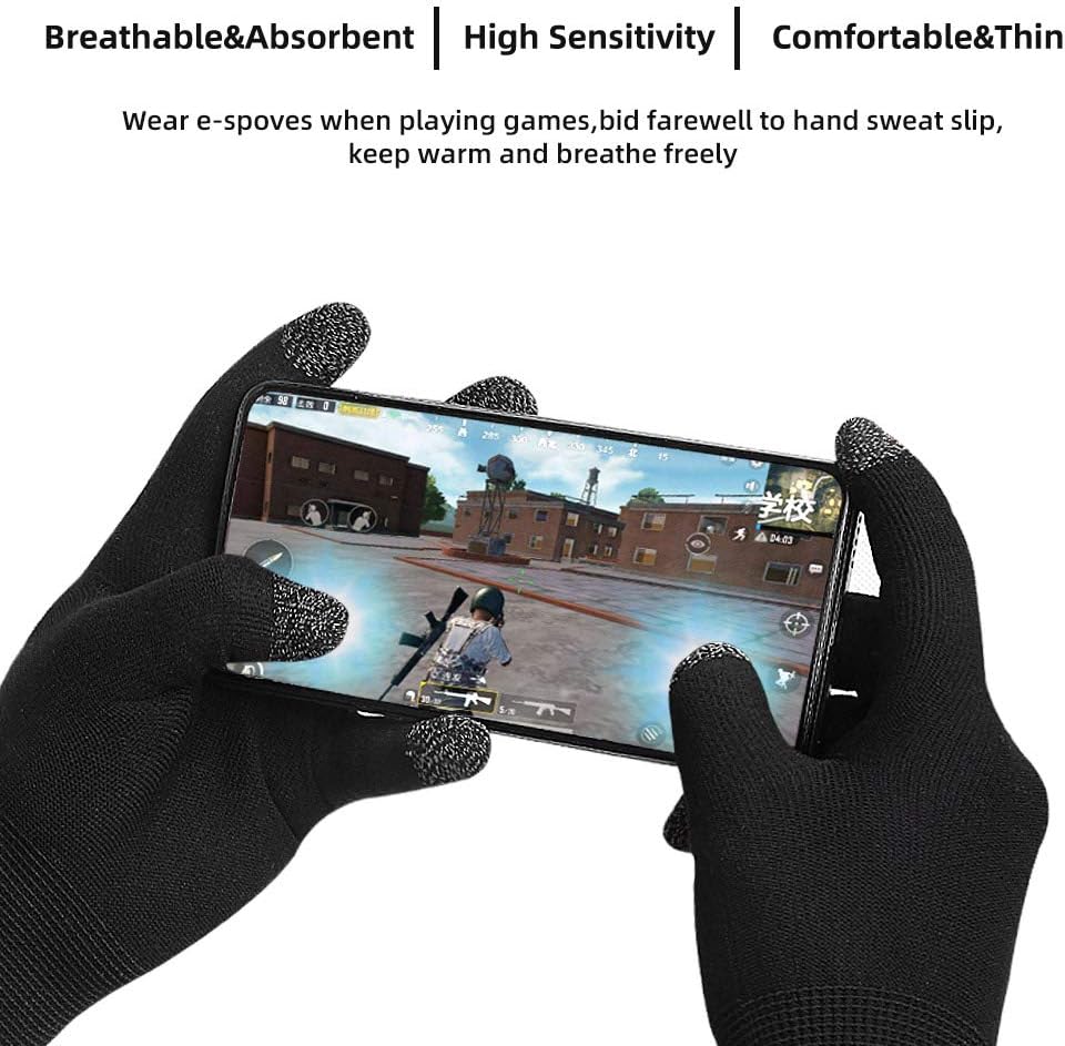 Gaming Gloves, Anti-Sweat Breathable Touch Finger Game Glove for Highly Sensitive Nano-Silver Fiber Material, Support Almost All Mobile Gaming (Black)