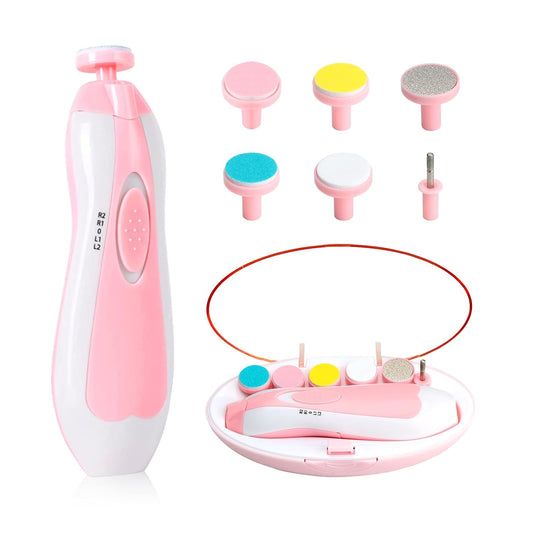 Baby Nail Trimmer Electric-12 in 1 Baby Nail Clippers Safe Baby Nail File Kit with a Nail Clipper, Scissor, Tweezers, and Nail Files (Pink)