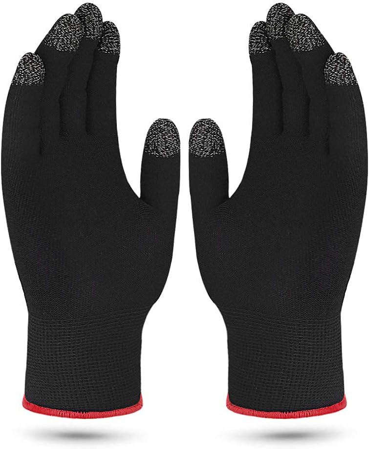 Gaming Gloves, Anti-Sweat Breathable Touch Finger Game Glove for Highly Sensitive Nano-Silver Fiber Material, Support Almost All Mobile Gaming (Black)