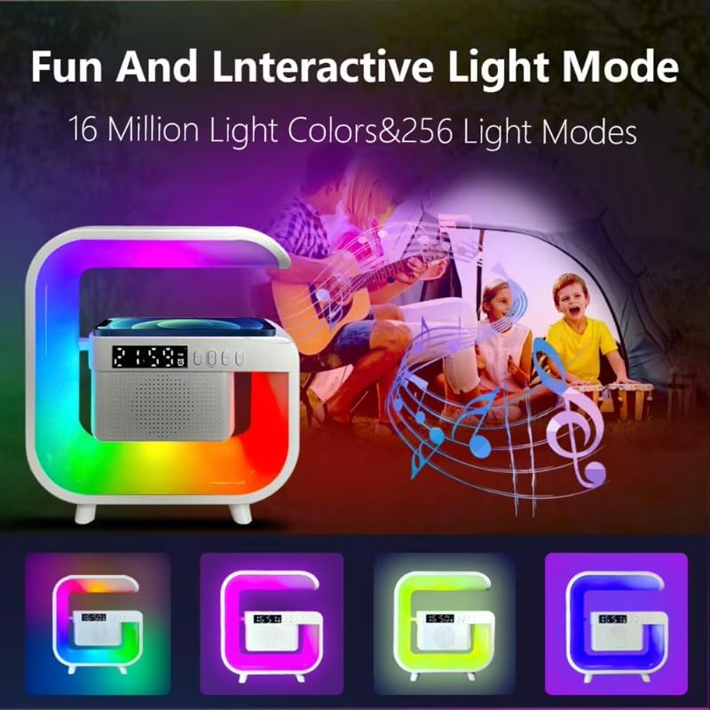 Alarm Clock with Wireless Charging Station RGB Night Light App Control Desk RGB Night Lamp USB Charging Indoor Bedroom