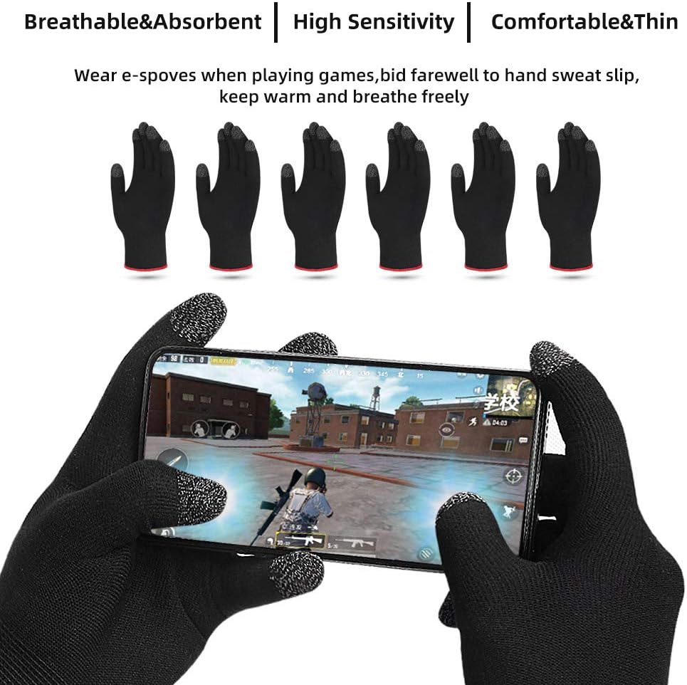 Gaming Gloves, Anti-Sweat Breathable Touch Finger Game Glove for Highly Sensitive Nano-Silver Fiber Material, Support Almost All Mobile Gaming (Black)