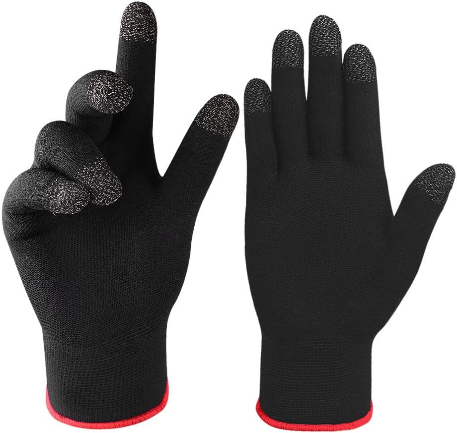Gaming Gloves, Anti-Sweat Breathable Touch Finger Game Glove for Highly Sensitive Nano-Silver Fiber Material, Support Almost All Mobile Gaming (Black)
