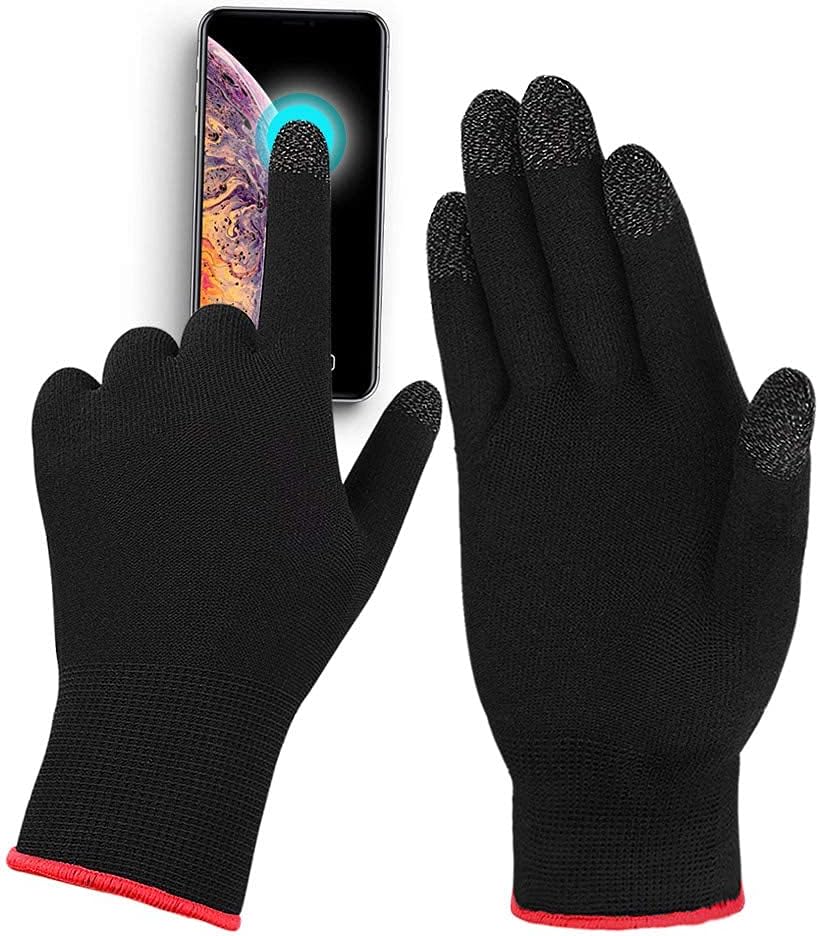 Gaming Gloves, Anti-Sweat Breathable Touch Finger Game Glove for Highly Sensitive Nano-Silver Fiber Material, Support Almost All Mobile Gaming (Black)