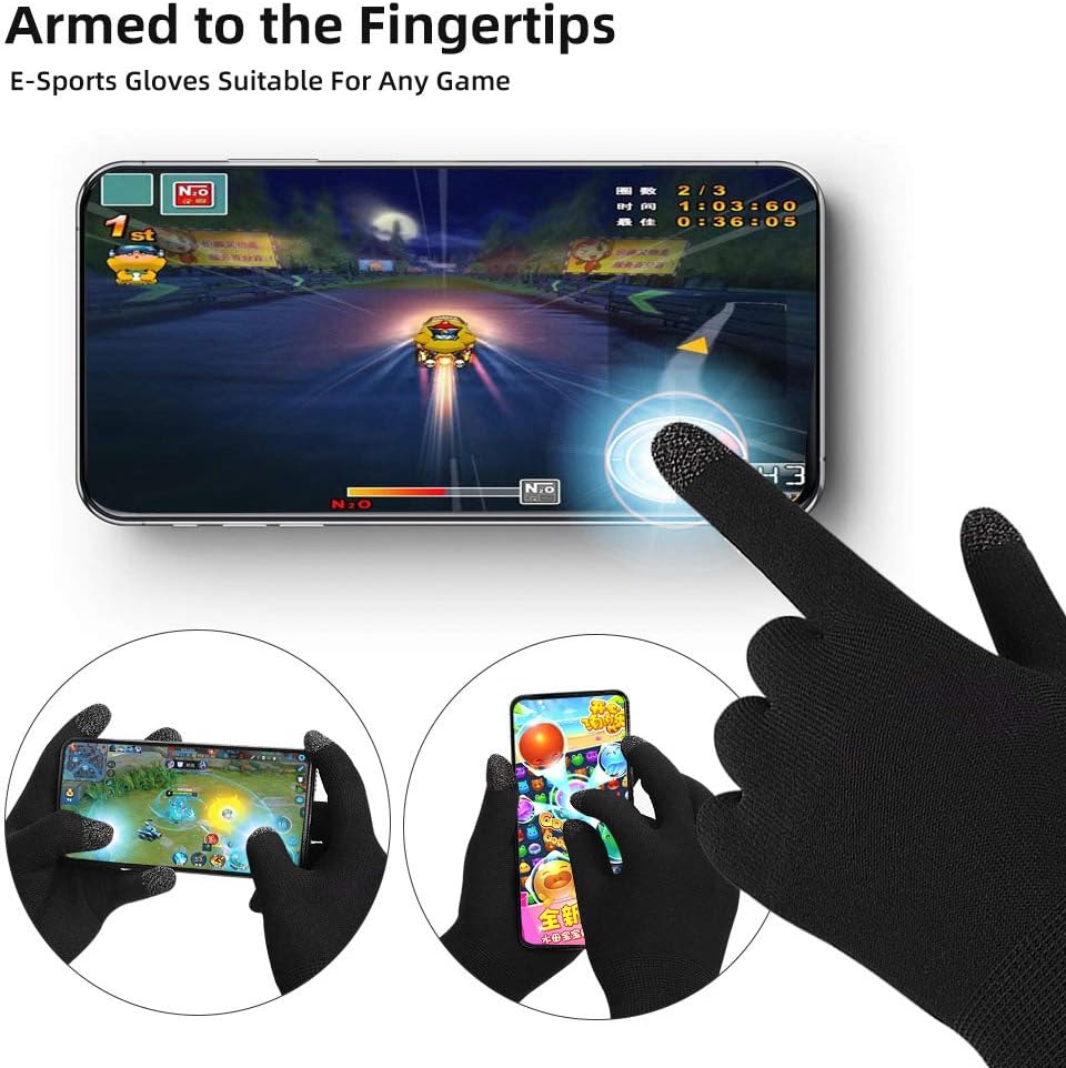 Gaming Gloves, Anti-Sweat Breathable Touch Finger Game Glove for Highly Sensitive Nano-Silver Fiber Material, Support Almost All Mobile Gaming (Black)