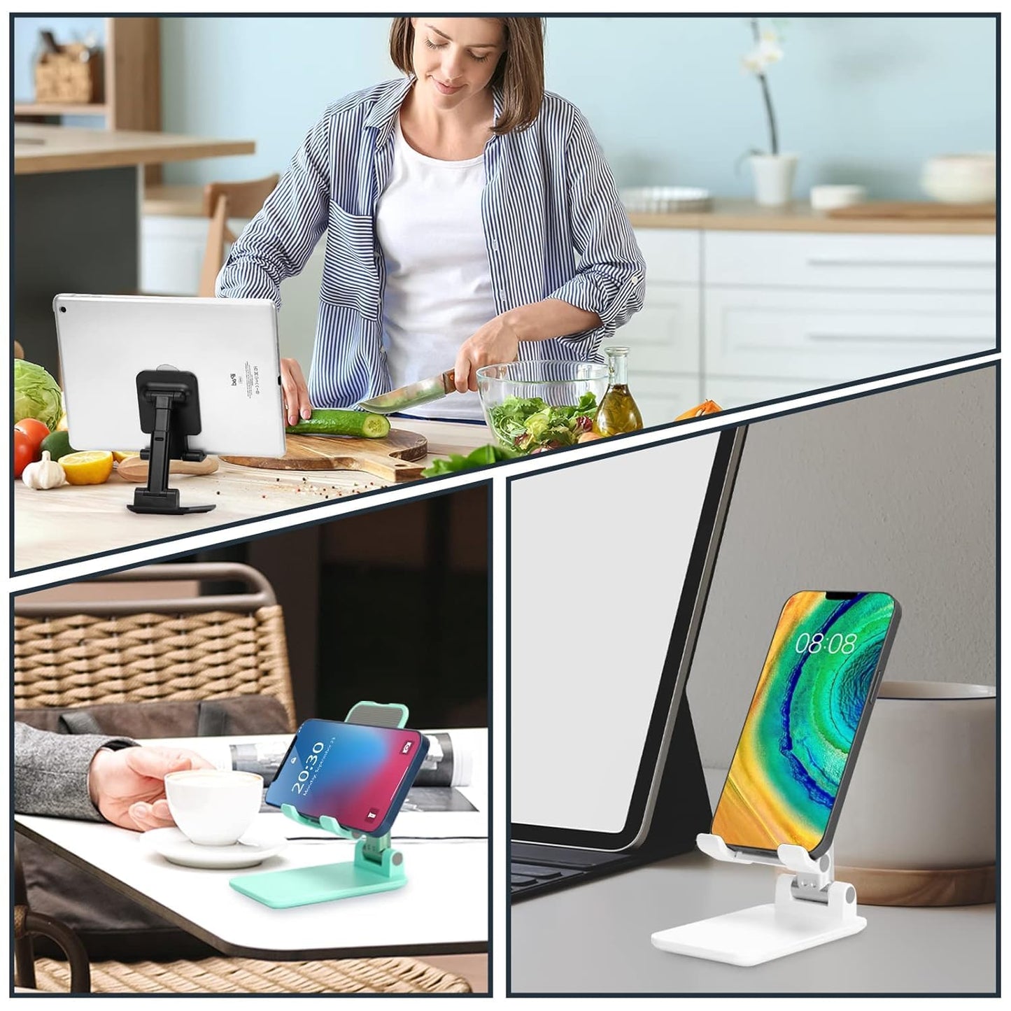 Cell Phone Stand Foldable Tablet Mobile Phone Desktop Phone Holder Set of 10 (Green)