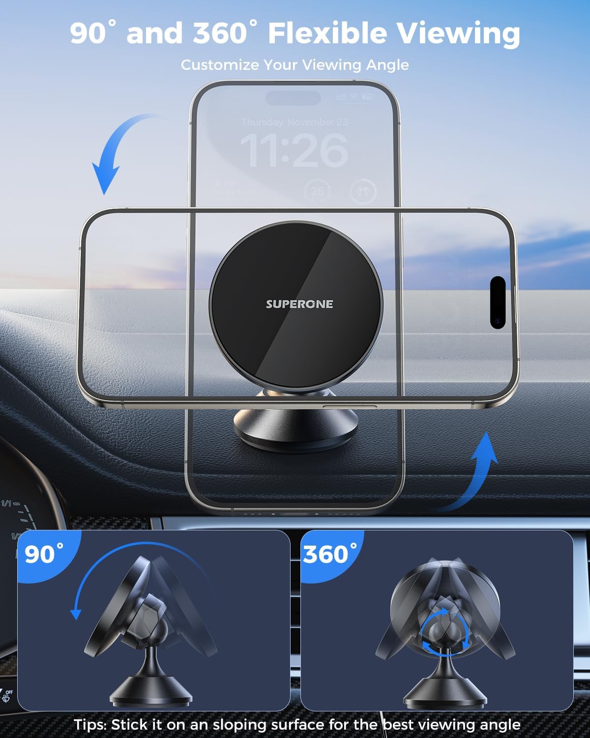 MagSafe Car Mount for iPhone 16, [Strongest Magnets] Magnetic Car Phone Holder Mount for Dashboard, Hand Free 360° Rotation Car MagSafe Phone Mount iPhone 16 Pro Max 15 14 13 12