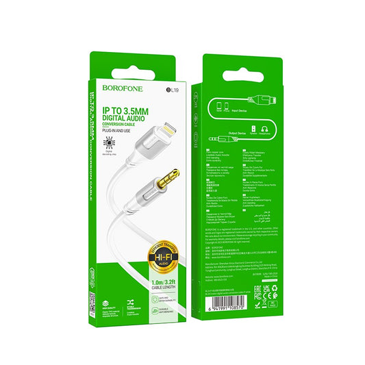 Borofone L19 Lightning to 3.5mm Audio Cable – 1M Hi-Fi Digital Audio Adapter for iPhone