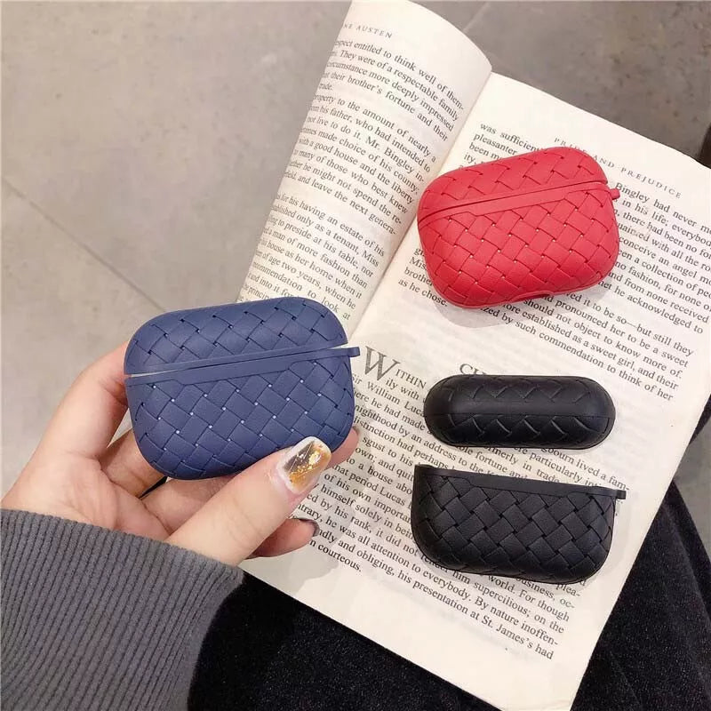 For Airpods 1 2 3 4 Pro 2 Case Fashion Knit Weave Style Soft TPU Hook Skin