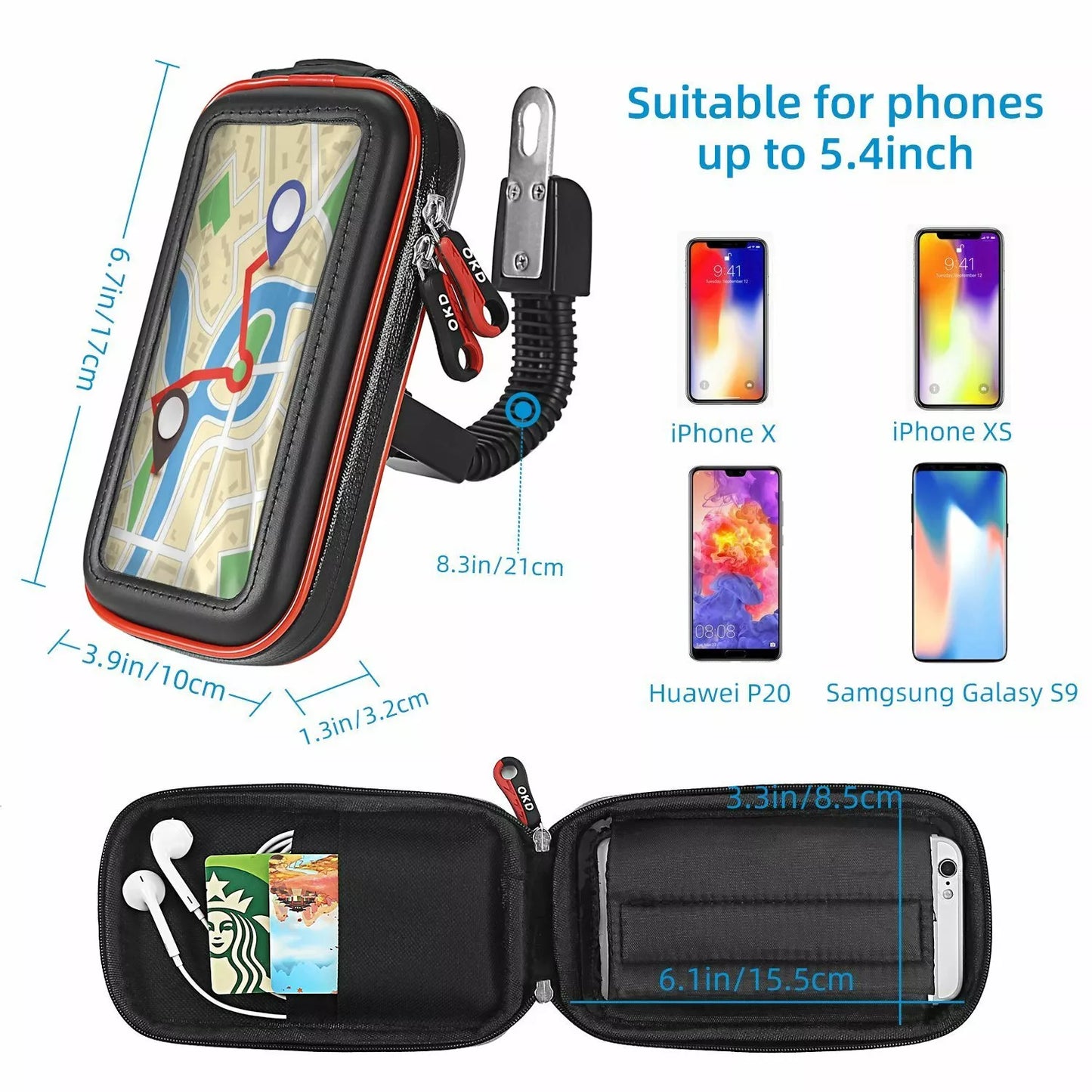 Motorcycle Bike Phone Mount Case GPS Holder Waterproof Handlebar Bag 4.7" - 5.4"